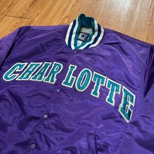 Charlotte Hornets Men's Jacket Satin Bomber‎ Starter Vintage 90s Purple Size L